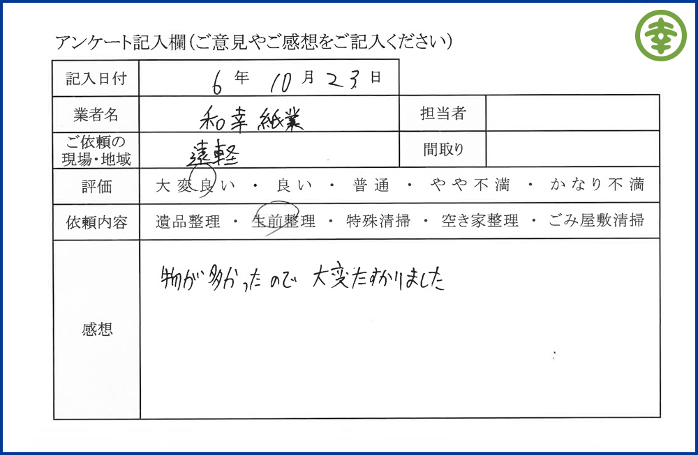 【北海道北見市・和幸紙業・遺品整理部｜遺品整理・生前整理・特殊清掃・オゾン消臭｜片付け・住宅解体・住宅買取・土地買取｜遺品整理士認定協会・遺品整理士・遺品査定士・お焚き上げ｜リサイクル】作業実績